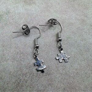 Silver Puzzle Piece Dangle Earrings